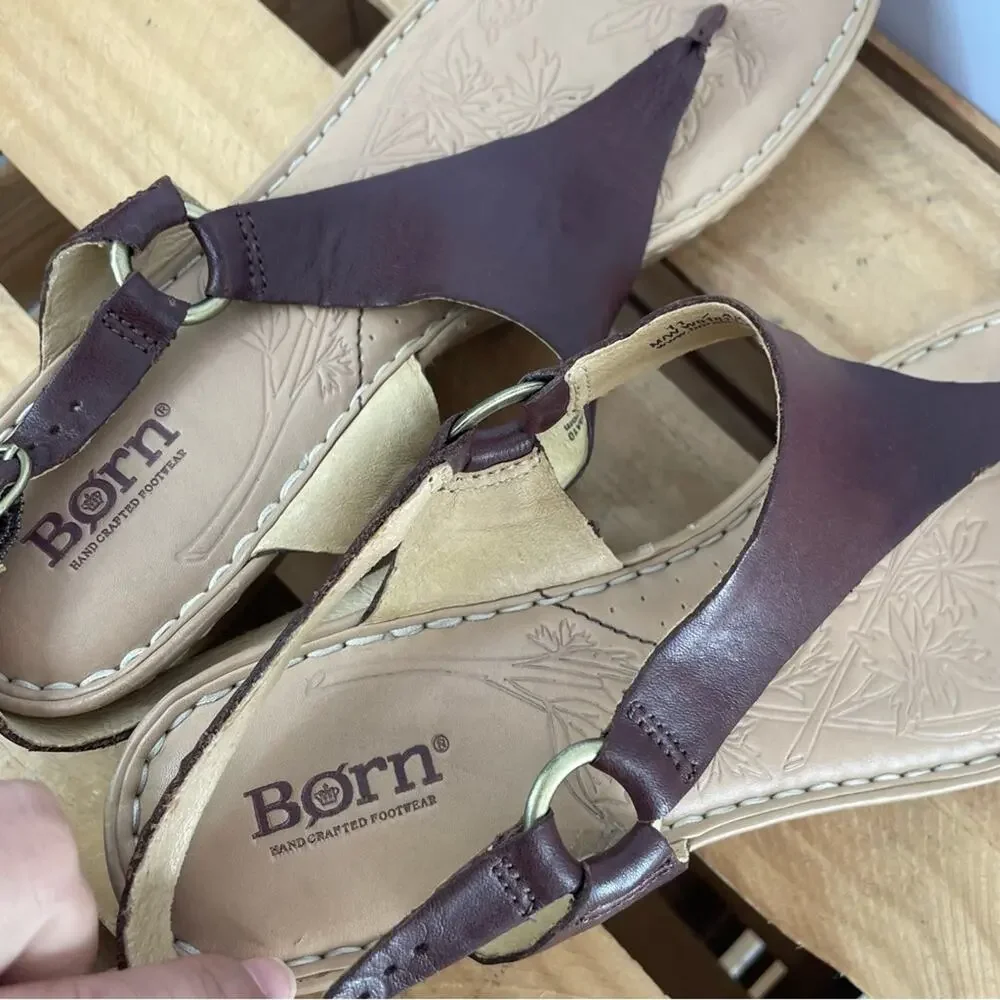 Born Galley Cliffside brown leather sling back wedge heels size 11